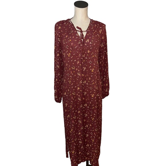 NATURAL LIFE Dresses & Skirts - Natural Life Women’s Long Sleeve Midi Dress size M Ditsy Floral Lace-Up Neckline